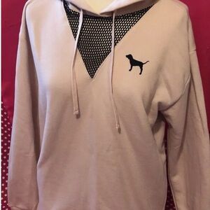 Victoria's Secret PINK woman’s Lg Cream/Blush Pink Hoodie Mesh Neckline Like New